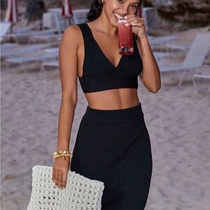 Anthropologie Knit V-neck Sweater Crop and Sweater Skirt